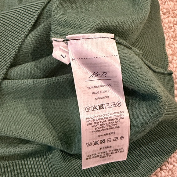 Mr P. / Green Long Sleeve Sweater, 100% merino, large, NWOT - Picture 6 of 7